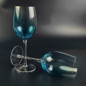 Vintage - White Wine Teal Blue Crackle by Pier 1 - Set of 2 - 8 7/8"